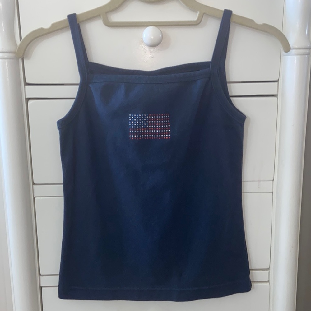 Old Navy 100% Cotton Navy Blue w/Sparkly Flag Tank Top.  Absolutely Perfect Cond